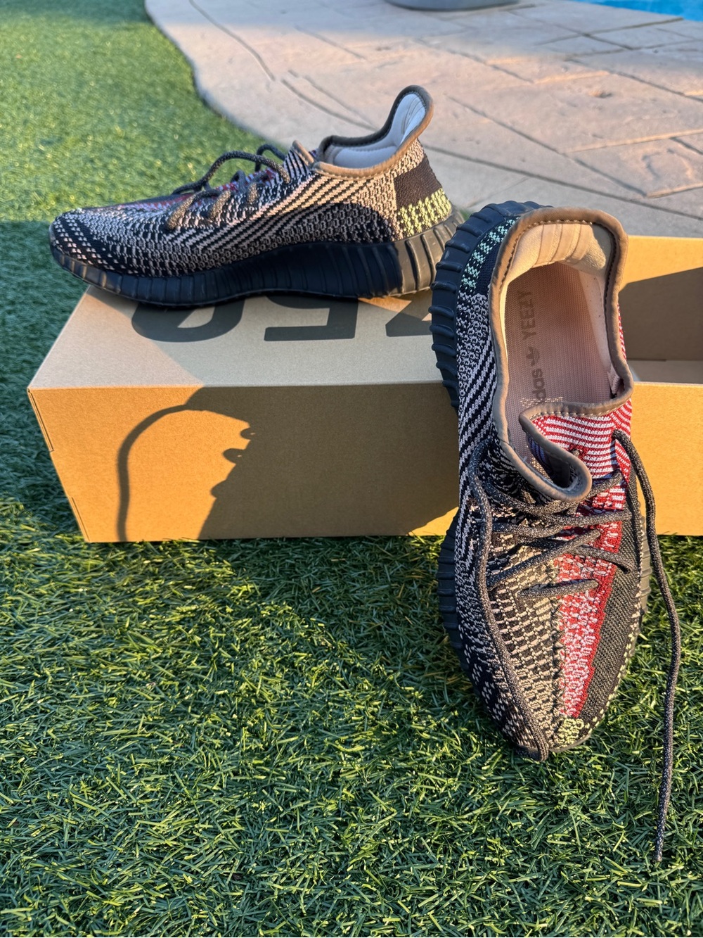 Yeezy Boost Style Knit Sneakers - Black with Red and Green Accents